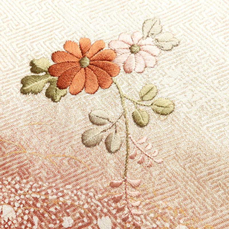 中古 訪問着 良品 正絹 刺繍 金彩 古典柄 袷仕立て 橙_15