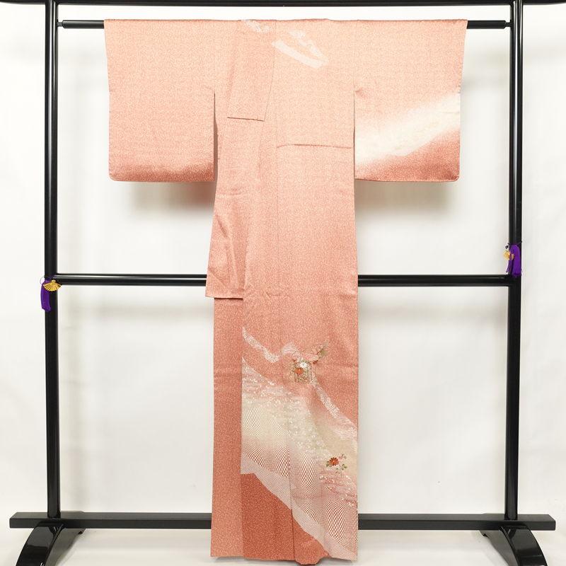 中古 訪問着 良品 正絹 刺繍 金彩 古典柄 袷仕立て 橙_1