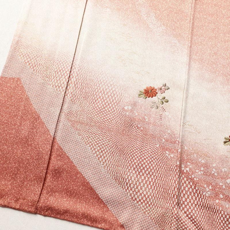 中古 訪問着 良品 正絹 刺繍 金彩 古典柄 袷仕立て 橙_3