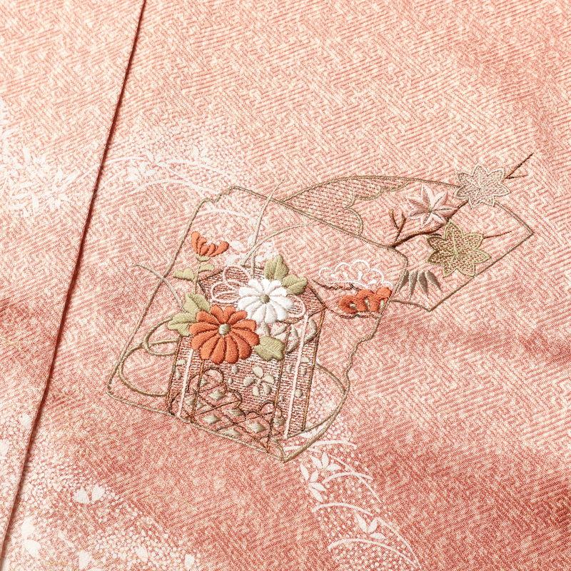 中古 訪問着 良品 正絹 刺繍 金彩 古典柄 袷仕立て 橙_5