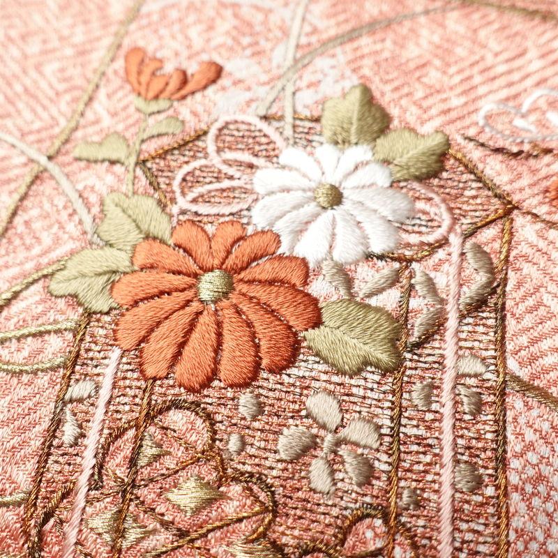中古 訪問着 良品 正絹 刺繍 金彩 古典柄 袷仕立て 橙_6