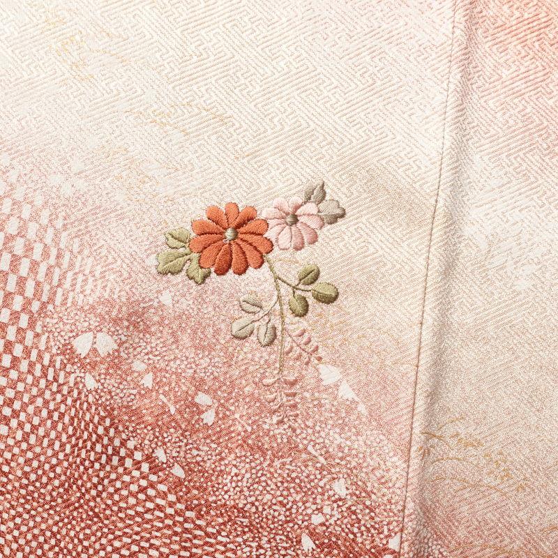 中古 訪問着 良品 正絹 刺繍 金彩 古典柄 袷仕立て 橙_7