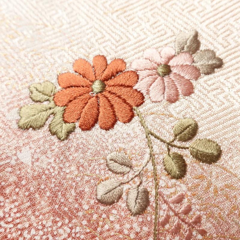 中古 訪問着 良品 正絹 刺繍 金彩 古典柄 袷仕立て 橙_8