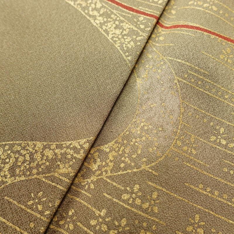 中古 訪問着 正絹 金彩 銀駒刺繍 古典柄 刺繍 袷仕立て 茶_11