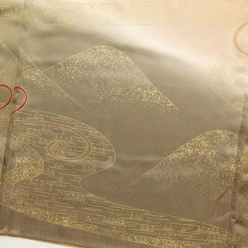 中古 訪問着 正絹 金彩 銀駒刺繍 古典柄 刺繍 袷仕立て 茶_14