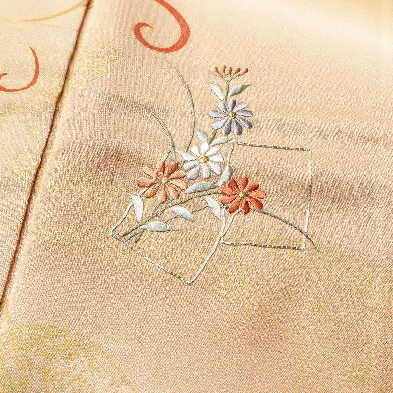 中古 訪問着 正絹 金彩 銀駒刺繍 古典柄 刺繍 袷仕立て 茶_5