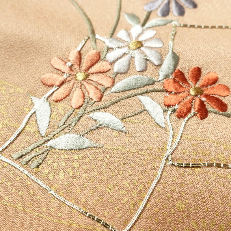 中古 訪問着 正絹 金彩 銀駒刺繍 古典柄 刺繍 袷仕立て 茶_6