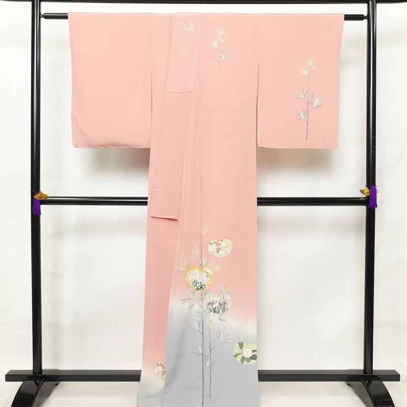 中古 訪問着 美品 しつけ糸付き 落款入り 縮緬 正絹 花柄 袷仕立て 