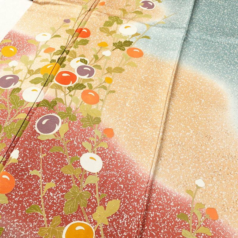 中古 訪問着 落款入り 作家物 正絹 木の葉・植物柄 菊 梅 袷仕立て  