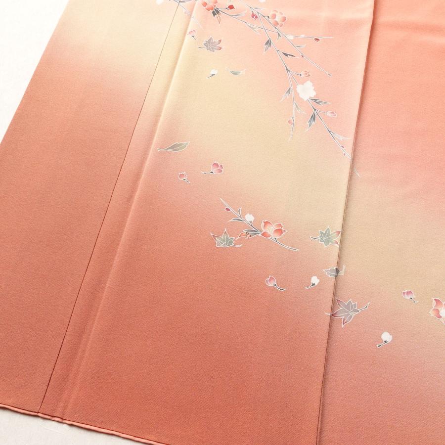 裄丈68cm 薄いくすみピンク紫に花々訪問着フルセット 正絹 袷