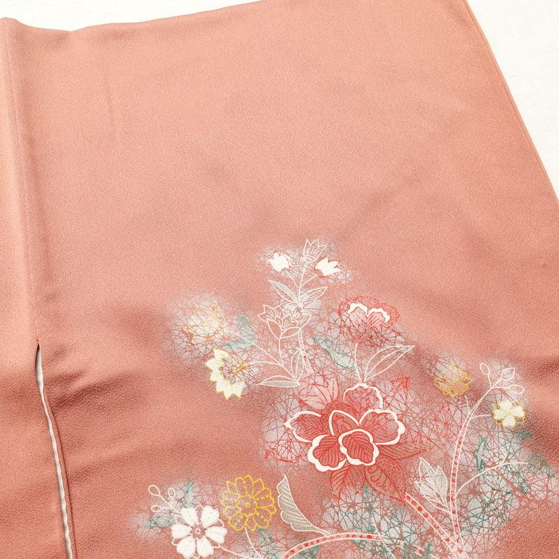 中古 付け下げ 正絹 刺繍 付下 花柄 袷仕立て 小豆・エンジ : 和ころも 