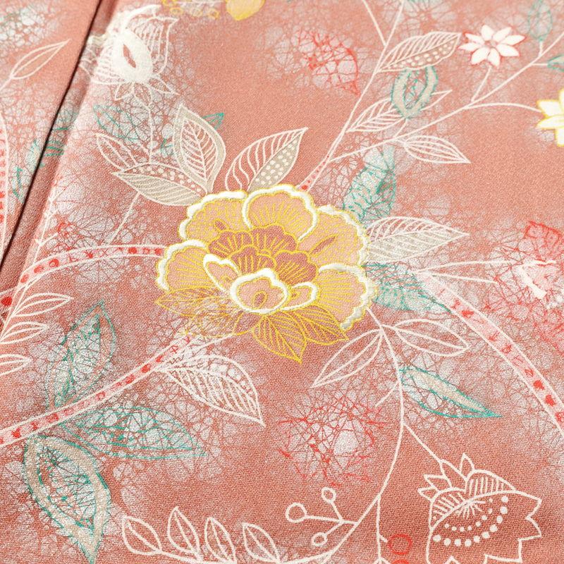 中古 付け下げ 正絹 刺繍 付下 花柄 袷仕立て 小豆・エンジ : 和ころも