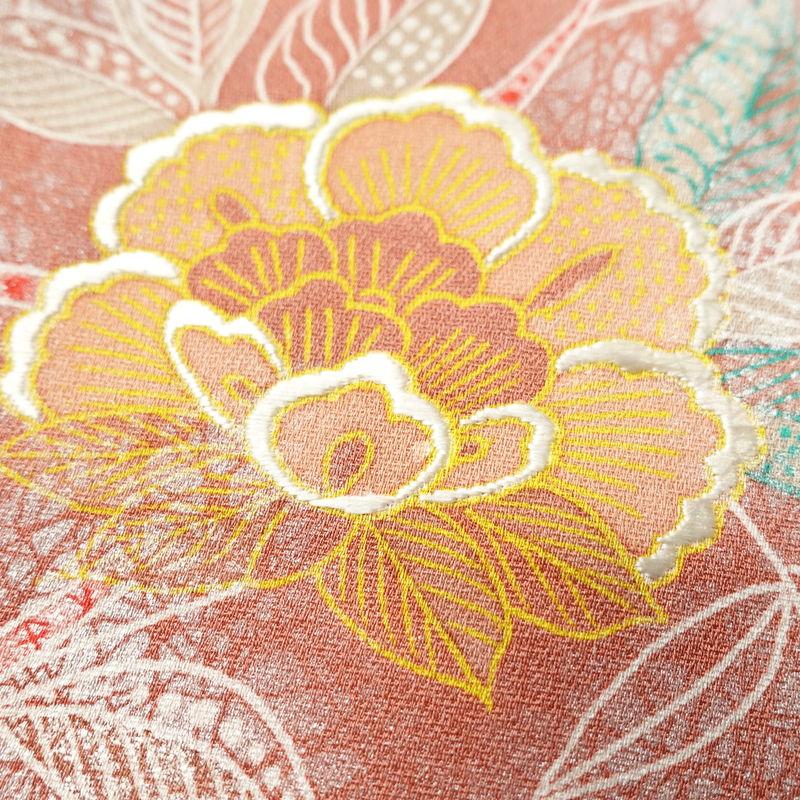 中古 付け下げ 正絹 刺繍 付下 花柄 袷仕立て 小豆・エンジ : 和ころも 
