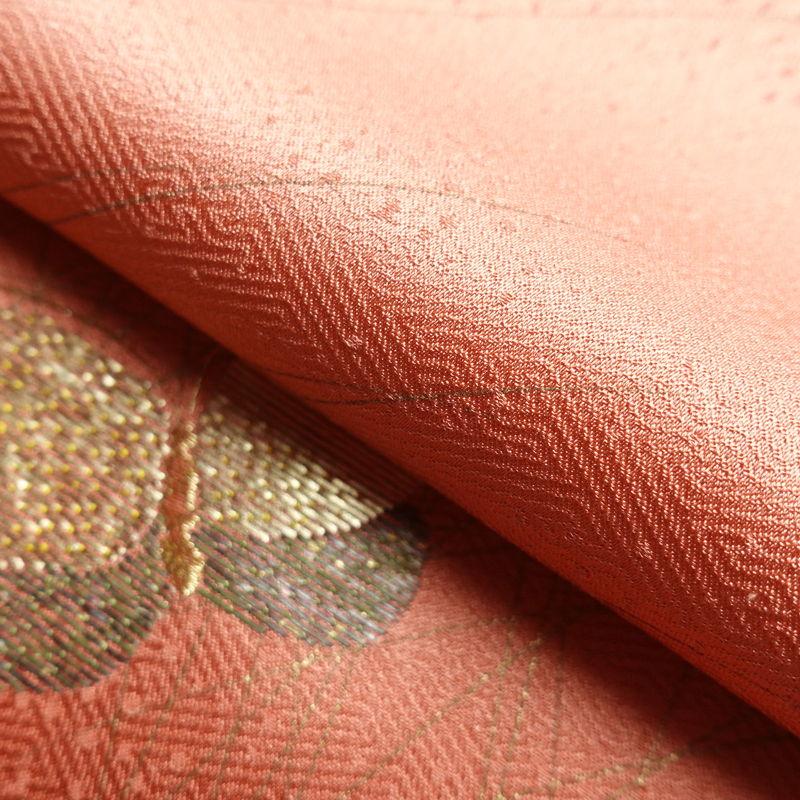 中古 付け下げ 良品 綸子 正絹 蝶・昆虫柄 袷仕立て 身丈160.5cm 裄丈64.5cm 刺繍 金糸 金彩 蝶 ピンク_19
