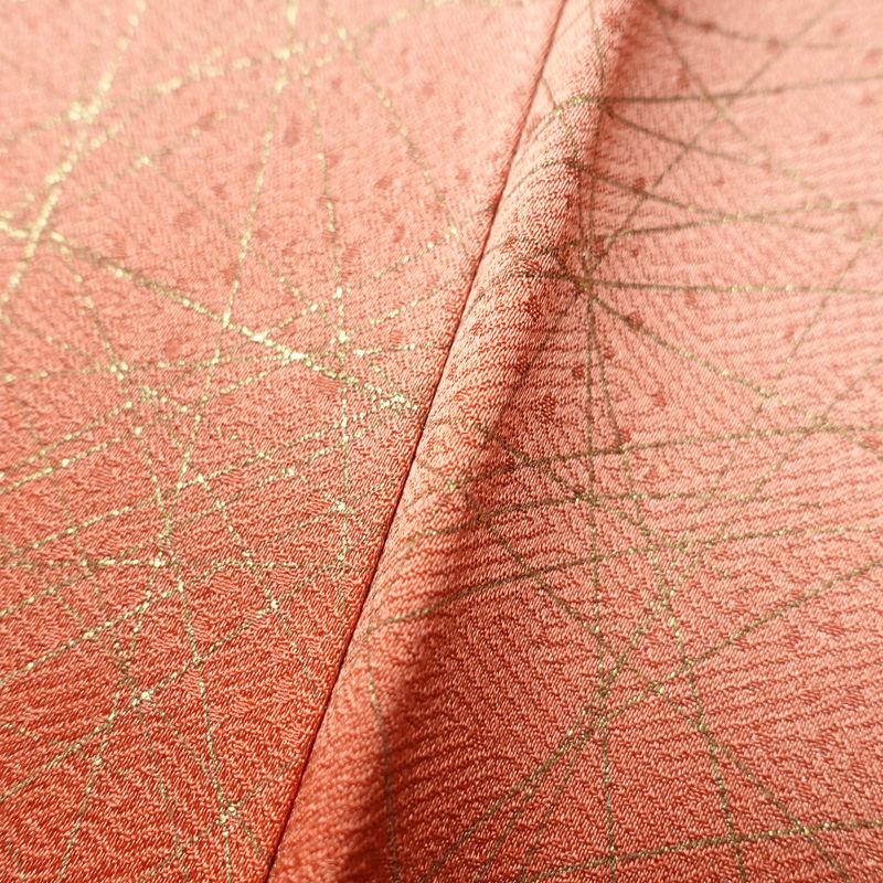 中古 付け下げ 良品 綸子 正絹 蝶・昆虫柄 袷仕立て 身丈160.5cm 裄丈64.5cm 刺繍 金糸 金彩 蝶 ピンク_7