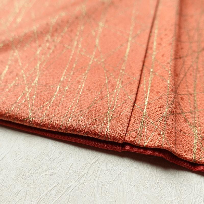 中古 付け下げ 良品 綸子 正絹 蝶・昆虫柄 袷仕立て 身丈160.5cm 裄丈64.5cm 刺繍 金糸 金彩 蝶 ピンク_8