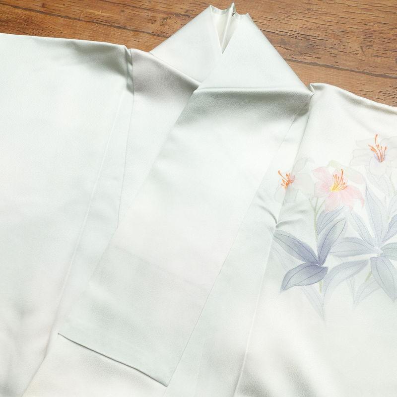 中古 付け下げ 良品 手描き 李清 落款入り 正絹 花柄 袷仕立て