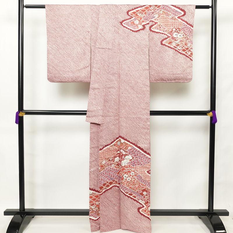 中古 付け下げ 良品 絞り 正絹 古典柄 袷仕立て 身丈163.5cm 裄