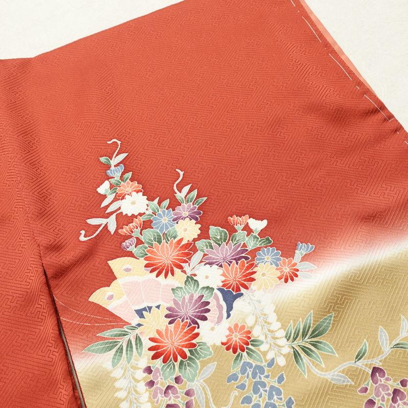 中古 付け下げ しつけ糸付き 綸子 正絹 袷仕立て 身丈171cm 裄丈65.5cm