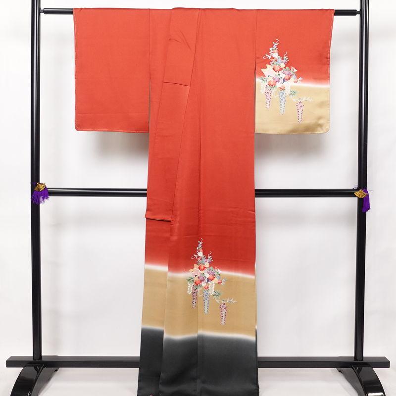中古 付け下げ しつけ糸付き 綸子 正絹 袷仕立て 身丈171cm 裄丈65.5cm