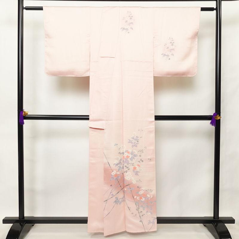 中古 付け下げ しつけ糸付き 正絹 花柄 袷仕立て 身丈158.5cm 裄丈65.5 