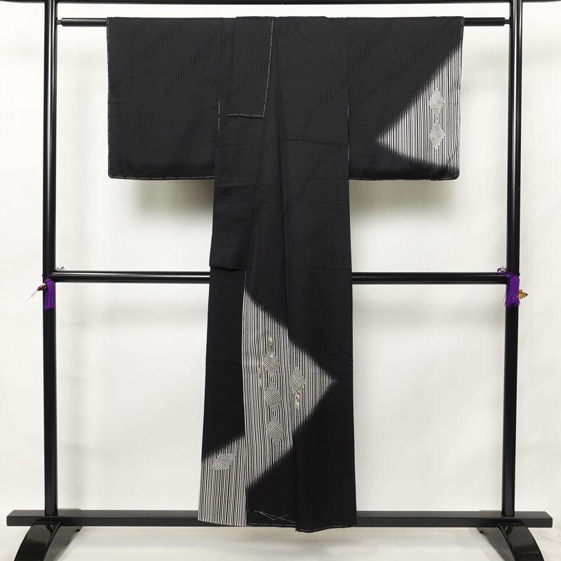 中古 付け下げ 良品 しつけ糸付き 金駒刺繍 正絹 縞柄・線柄 袷仕立て