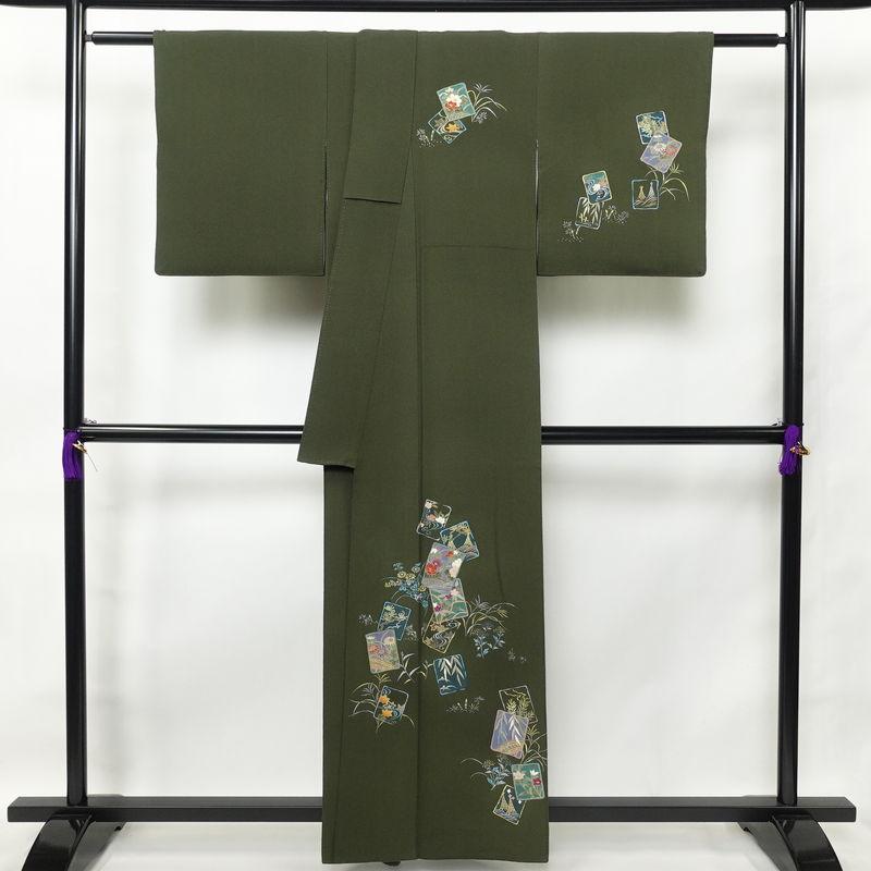 中古 付け下げ 良品 縮緬 正絹 古典柄 袷仕立て 身丈159cm 裄丈66.5cm