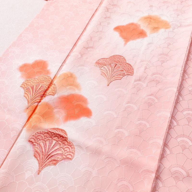 中古 付け下げ しつけ糸付き 正絹 流水・波柄 袷仕立て 身丈157.5cm 裄丈66cm 刺繍 附下 着物 ピンク_4