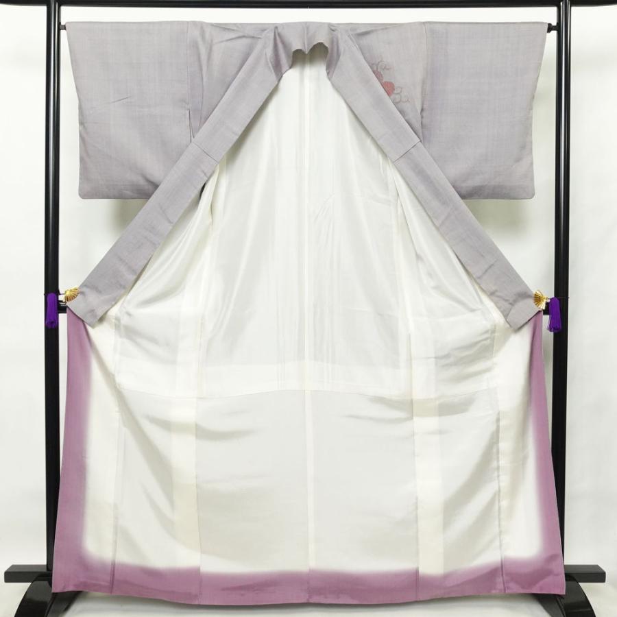 中古 付け下げ スワトウ刺繍 紬地 正絹 古典柄 袷仕立て 身丈164cm 裄丈65.5cm 紫・藤色 |  | 02
