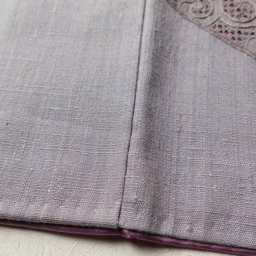 中古 付け下げ スワトウ刺繍 紬地 正絹 古典柄 袷仕立て 身丈164cm 裄丈65.5cm 紫・藤色 |  | 08