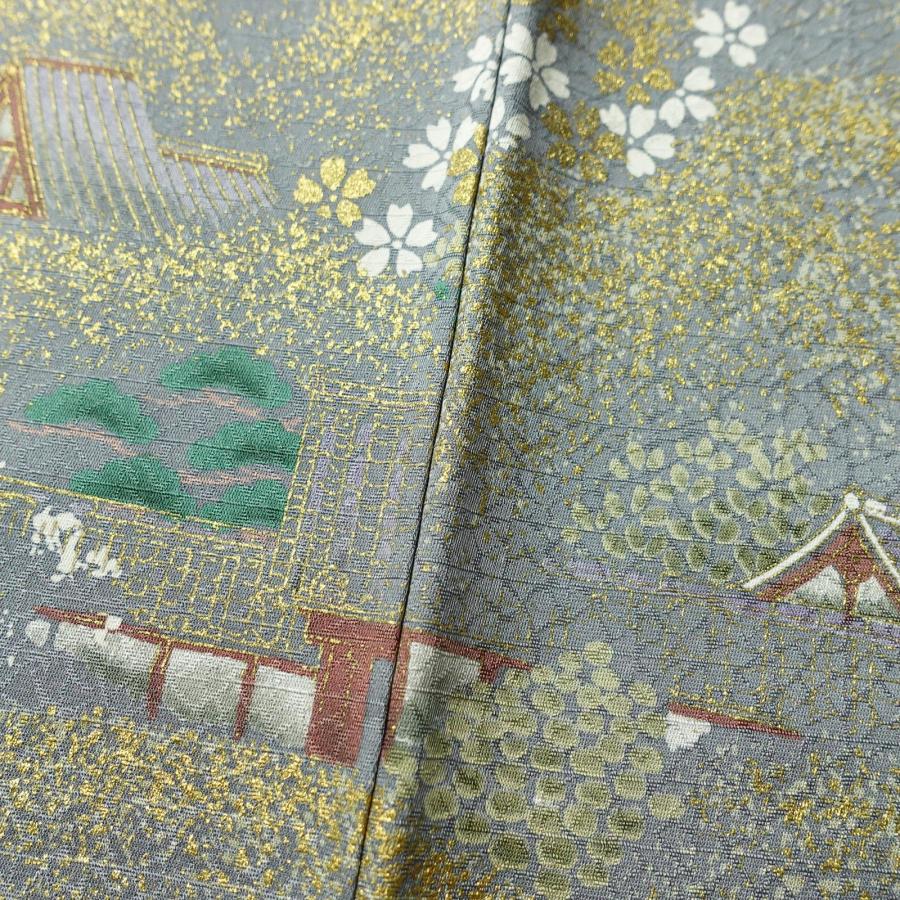 中古 付け下げ 良品 しつけ糸付き 一つ紋付き 正絹 風景柄 袷仕立て