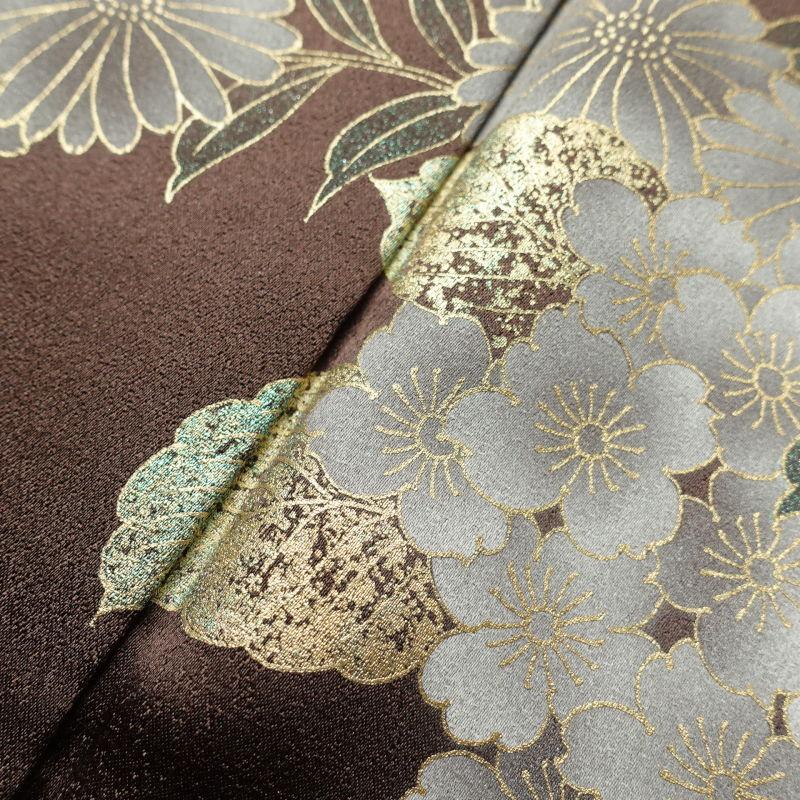 振袖 正絹 金駒刺繍 箔 蝶 花柄 袷仕立て 身丈175cm 裄丈68cm 黄・黄土