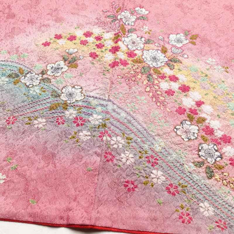 中古 振袖 辻が花 絞り 正絹 花柄 袷仕立て 身丈163.5cm 裄丈67.5cm