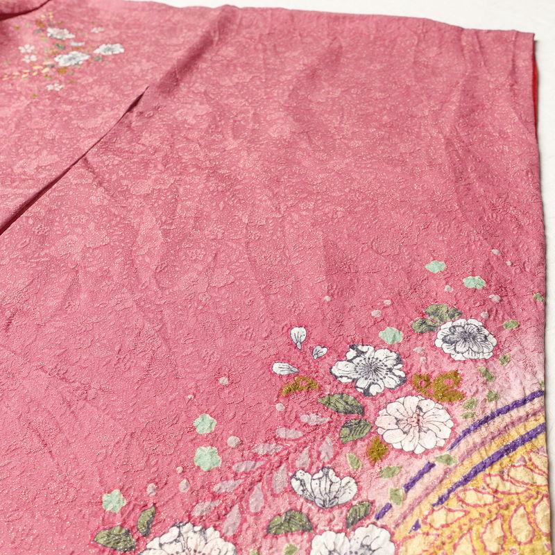 中古 振袖 辻が花 絞り 正絹 花柄 袷仕立て 身丈163.5cm 裄丈67.5cm