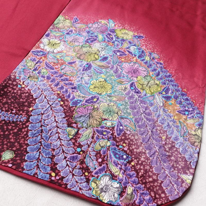 中古 振袖 辻が花 作家物 孝美 落款入り 良品 絞り 正絹 花柄 袷仕立て