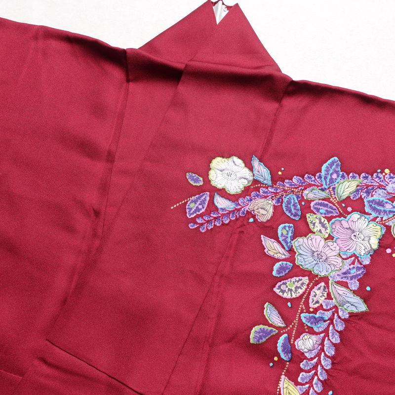中古 振袖 辻が花 作家物 孝美 落款入り 良品 絞り 正絹 花柄 袷仕立て 
