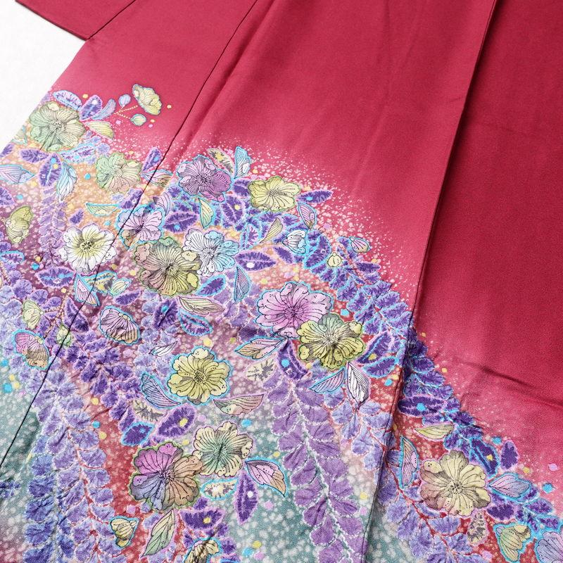 中古 振袖 辻が花 作家物 孝美 落款入り 良品 絞り 正絹 花柄 袷仕立て