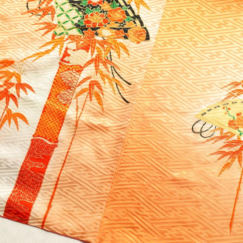 中古 振袖 良品 金駒刺繍 綸子 正絹 古典柄 袷仕立て 身丈158.5cm 裄丈