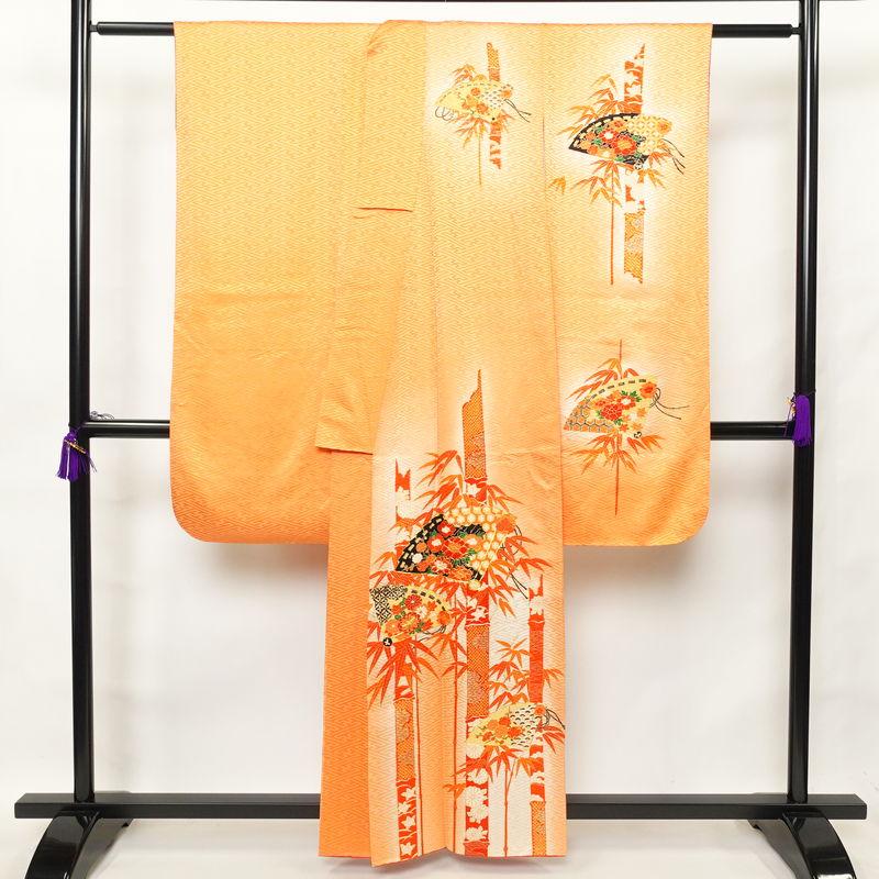 中古 振袖 良品 金駒刺繍 綸子 正絹 古典柄 袷仕立て 身丈158.5cm 裄丈