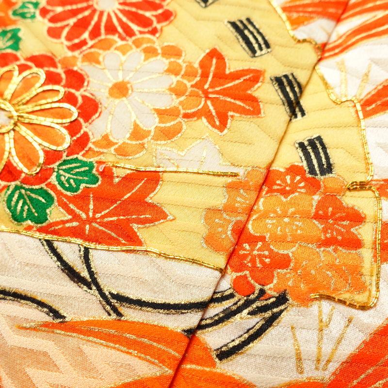 中古 振袖 良品 金駒刺繍 綸子 正絹 古典柄 袷仕立て 身丈158.5cm 裄丈 