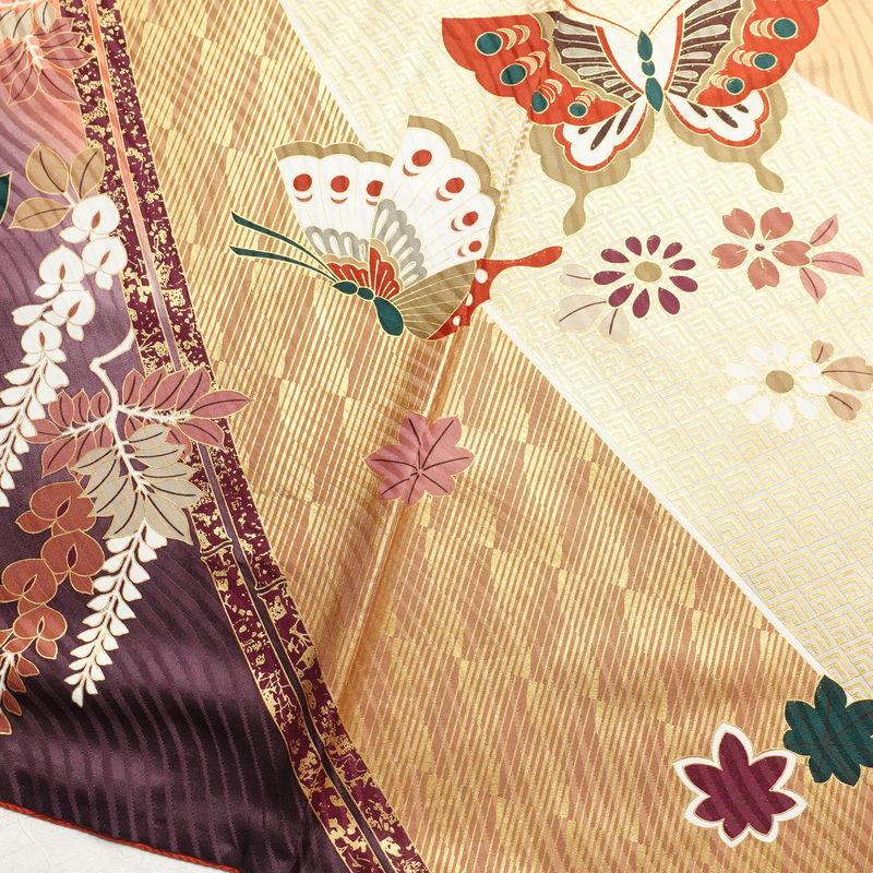 中古 振袖 正絹 蝶 古典柄 袷仕立て 身丈166cm 裄丈67cm 箔 金彩