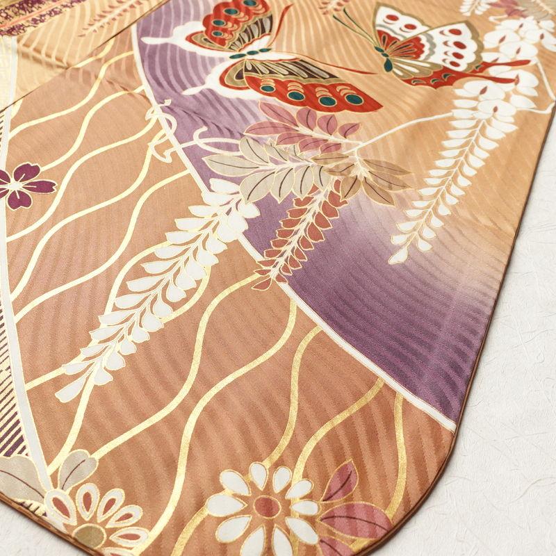 中古 振袖 正絹 蝶 古典柄 袷仕立て 身丈166cm 裄丈67cm 箔 金彩 成人