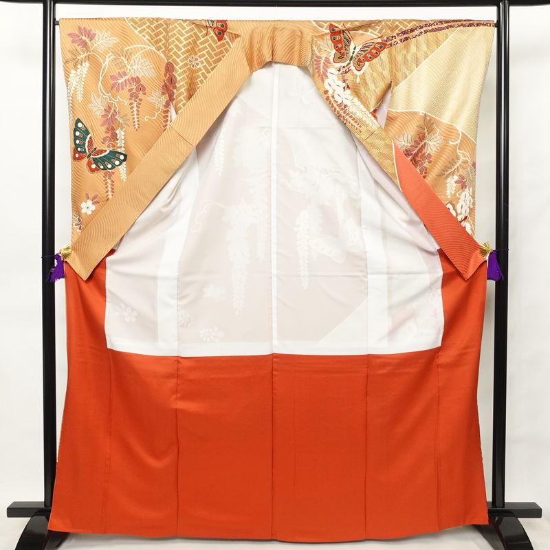 中古 振袖 正絹 蝶 古典柄 袷仕立て 身丈166cm 裄丈67cm 箔 金彩 成人