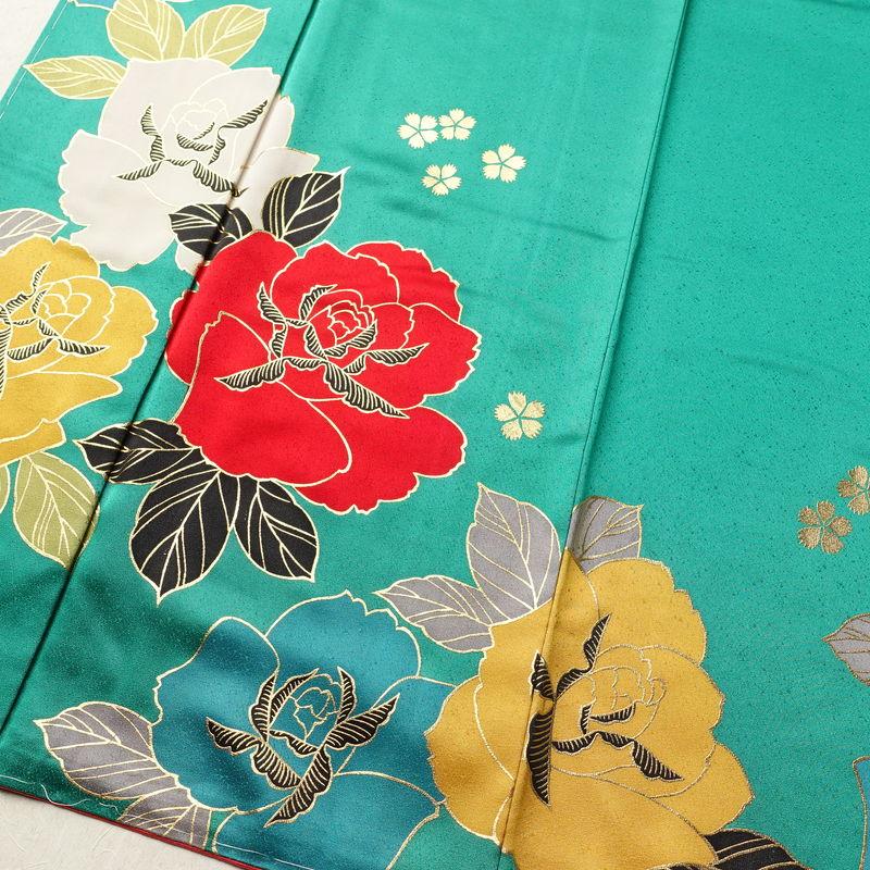 中古 振袖 しつけ糸付き 正絹 花柄 袷仕立て 身丈175cm 裄丈70cm 箔  