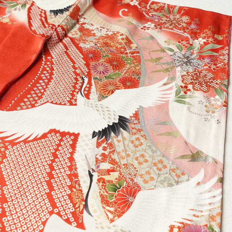 中古 振袖 しつけ糸付き 絞り 正絹 古典柄 袷仕立て 身丈160cm 裄丈  