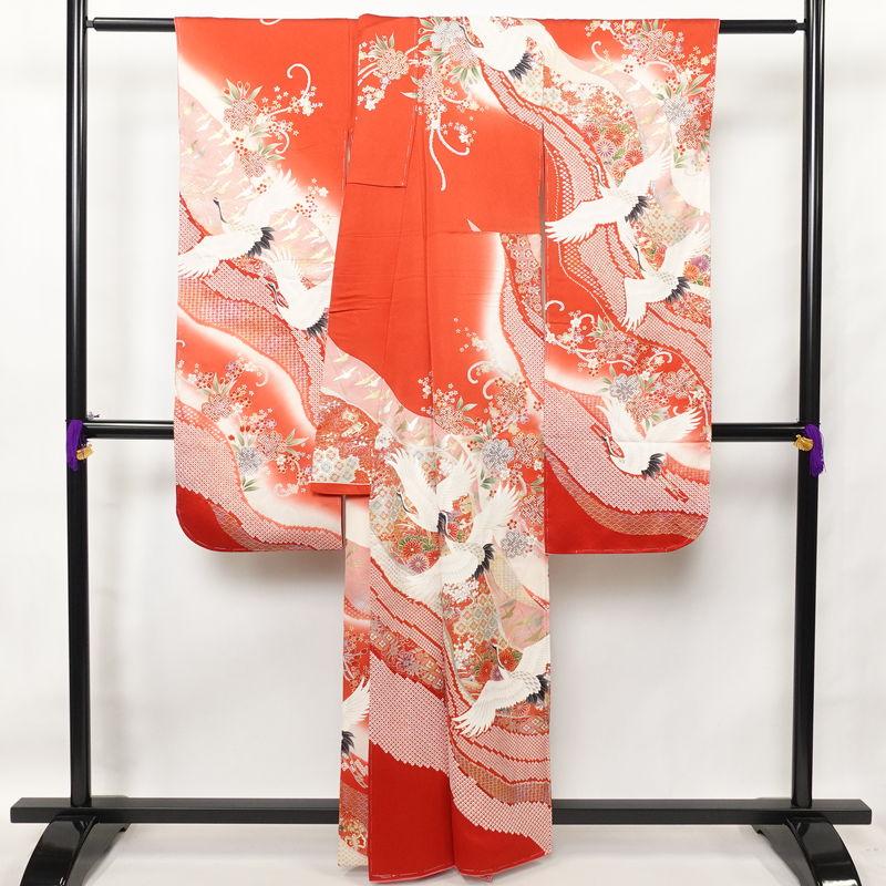 中古 振袖 しつけ糸付き 絞り 正絹 古典柄 袷仕立て 身丈160cm 裄丈