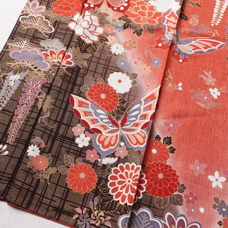 中古 振袖 長襦袢セット 良品 金駒刺繍 正絹 古典柄 蝶 金彩 袷仕立て