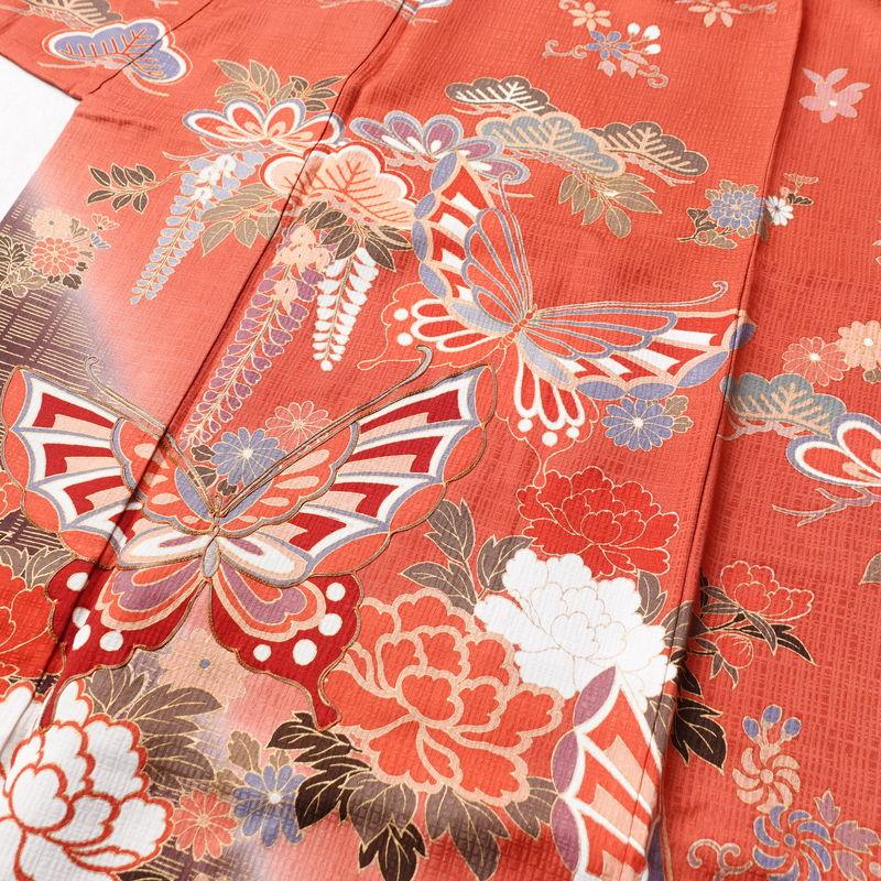 中古 振袖 長襦袢セット 良品 金駒刺繍 正絹 古典柄 蝶 金彩 袷仕立て 