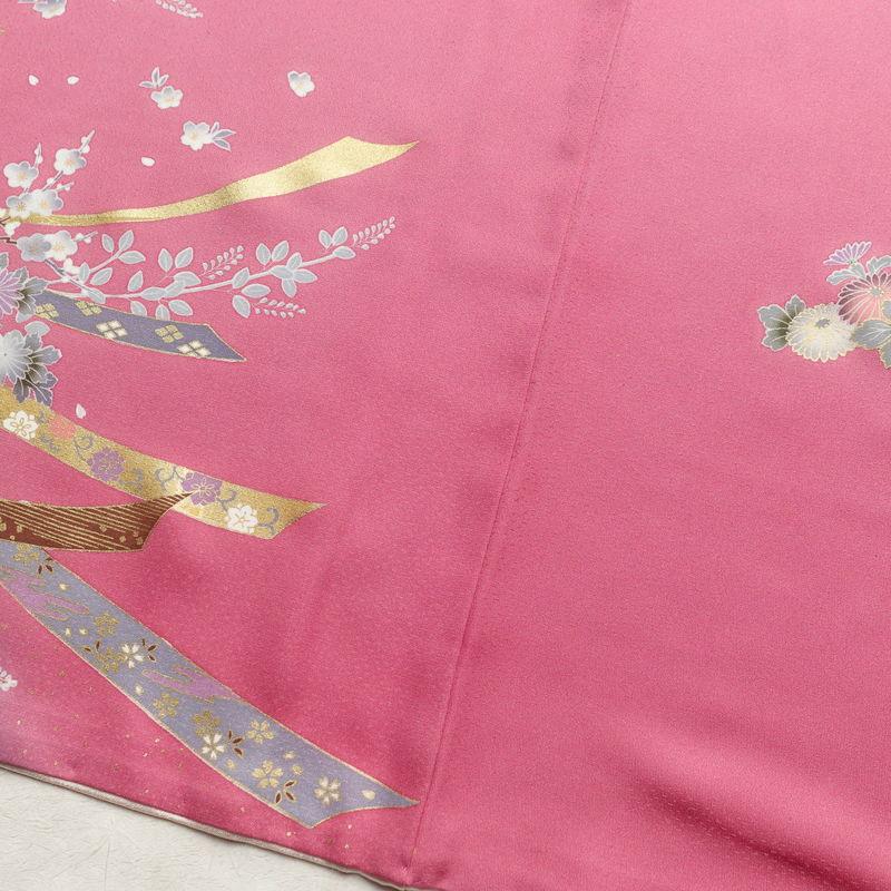 中古 振袖 良品 正絹 古典柄 袷仕立て 身丈173cm 裄丈68cm 箔 金彩 フォーマル 着物 成人式 ピンク_9