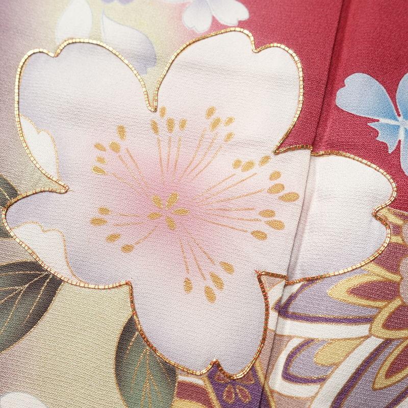 中古 振袖 金駒刺繍 正絹 花柄 袷仕立て 身丈176cm 裄丈68cm 金彩 成人